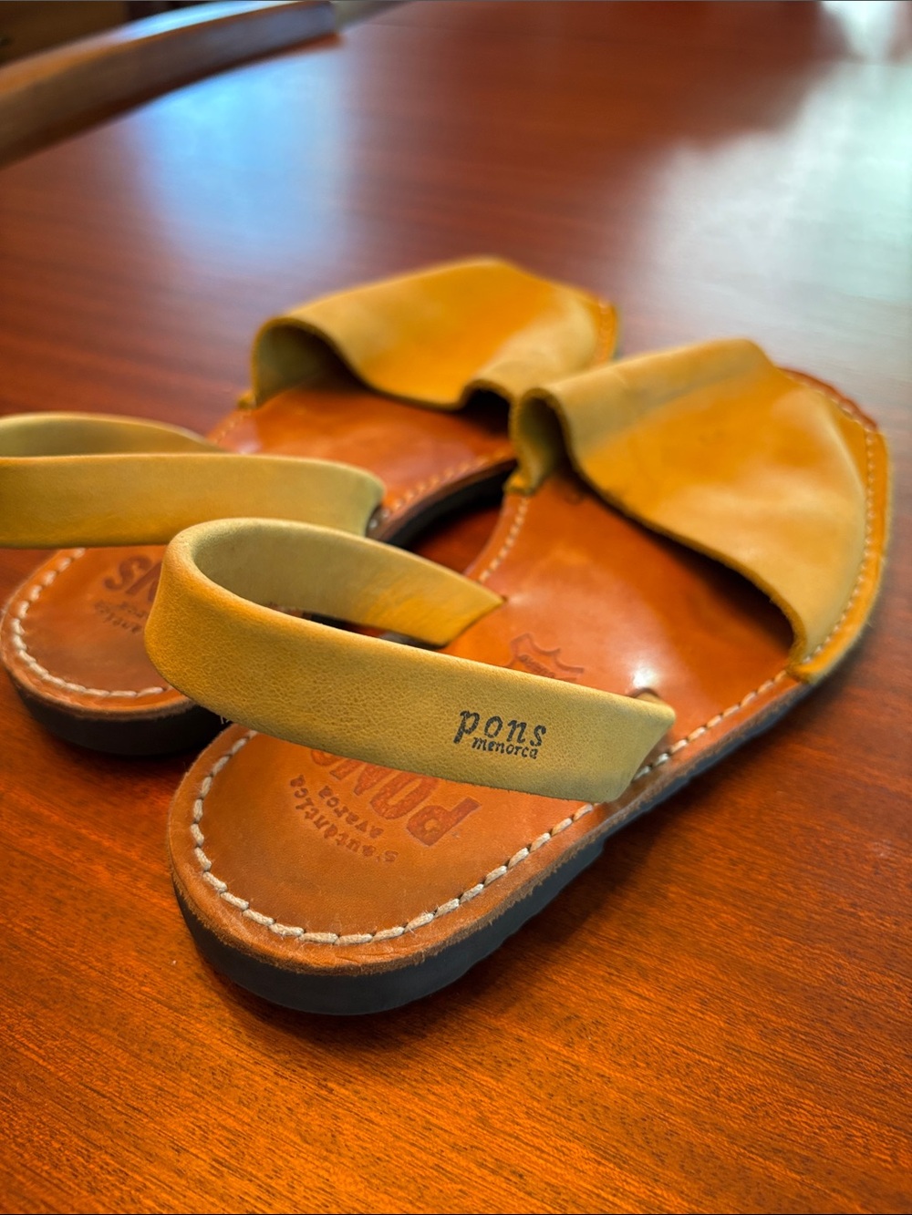 PONS Leather Avarca Sandals in Mustard Yellow - Picture 5 of 7